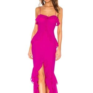 Lovers + Friends Bright Fuchsia Ruffle Maxi Dress